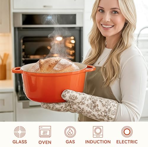 6 Quart Dutch Oven Pot with Lid, Non Stick Enameled Cast Iron Dutch Oven for Bread Baking, Heavy-Duty, Oven Safe Ceramic Cookware Up to 500°F for Baking, Braising, Stews, Roasting, Orange - Image 5