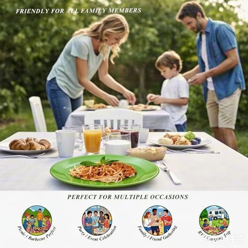 11-Inch Melamine Plates (Set of 6) - Unbreakable and Reusable Plastic Dinnerware with Ceramic Feel, Stackable and Dishwasher-Safe - Versatile for All Meals (Green) - Image 5
