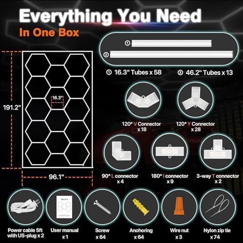 Hexagon Garage Lights, 14 Grids Hexagon LED Lights with Rectangle Frame, 603W 6500K Super Bright Honeycomb Light for Warehouse, Car Detailing Shop, Exhibition Hall, Gym(Blue) - Image 4