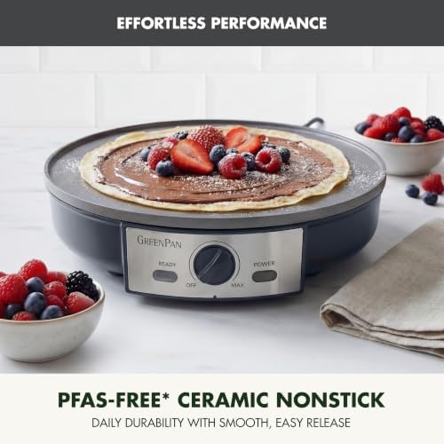 GreenPan Advanced 12" Crepe Maker, Ceramic Nonstick PFAS-Free Coating, Adjustable Temperature Control, 400°F Heating, Batter Spreader & Crepe Turner Included, Graphite - Image 2