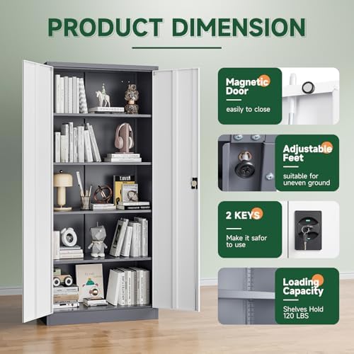 Letaya Metal Garage Storage Cabinets with Lock Door and Adjustable Shelves, Steel Tool Cabinets for Home,Office,Warehouse Organisieren (Gery White, 72" H) - Image 6