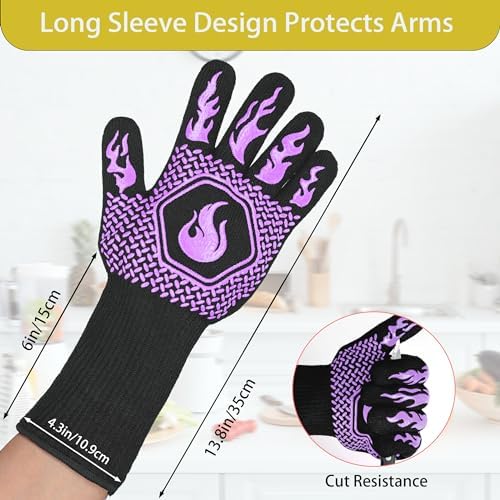 BBQ Gloves 1472F Heat Resistant Non-Slip Silicone (Purple) - Image 2