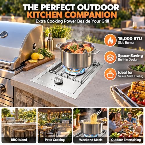 Single Grilling Side Burner for BBQ Grill Island, 15,000 BTU,Liquid Propane Side Burner for Outdoor Kitchen, Convertible to Natural Gas, 304 Stainless Steel - Image 6