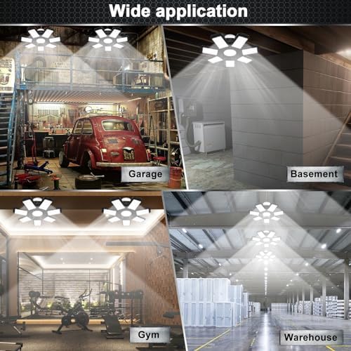 AUDLES 6 Pack LED Garage Light, 240W 24000LM 6500K LED Shop Lights, Garage Lights Ceiling Led with 7+1 Deformable Panels, E26/E27 Bulb Socket Lighting for Shop, High Bay, Attic, Basement, Warehouse - Image 6