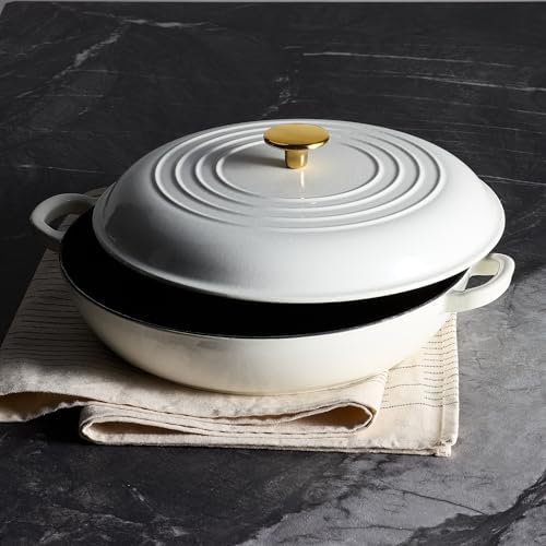 CAROTE 3.4QT Enamel Cast Iron Cookware, Skillet with Lid, White Dutch Oven - Image 5