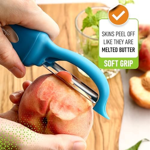 Spring Chef Swivel Vegetable Peeler for Kitchen w/Soft Grip Handle, Teal - Image 6