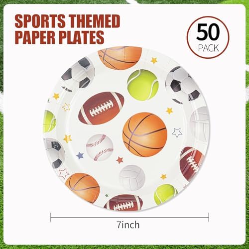 50PCS Sports Birthday Party Paper Plates, 7'' Sports Themed Party Decoration Disposable Dessert Plate Tableware Dinnerware for Picnic Camping Birthday's Parties Favor Supplies - Image 3