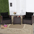 RELAX4LIFE 3 Piece Patio Furniture Set, Wicker Bistro Conversation Set w/ 2 Cushioned Armchairs & Glass Topped Table, Outdoor Rattan Sofa Set Patio Furniture for Porch Balcony Poolside (Black) by RELAX4LIFE