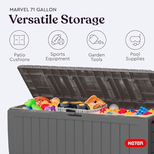 Keter Marvel 71 Gal Outdoor Storage Box for Patio and Pool Accessories - Image 5