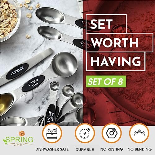 Spring Chef Stainless Steel Magnetic Measuring Spoons Set of 8, Black - Image 4