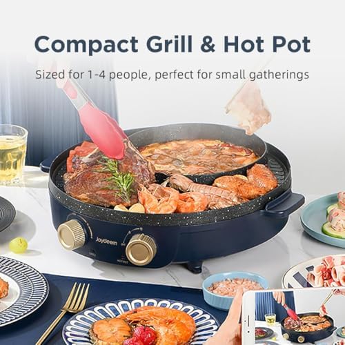 Joydeem Electric Grill with Shabu Shabu Hot Pot, Compact Korean BBQ Hotpot Combo Machine, 2L Hot Pot, Suitable for 1-4 People, JD-SK3407 - Image 4
