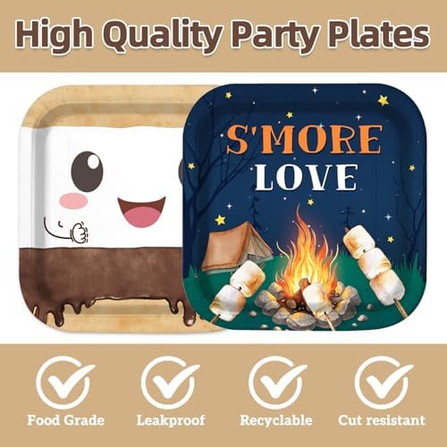 40Pcs S'more Birthday Party Plates and Napkins for 20 Guests Tableware S'mores Camping Supplies for Kids Baby Shower Birthday Party Decorations - Image 3