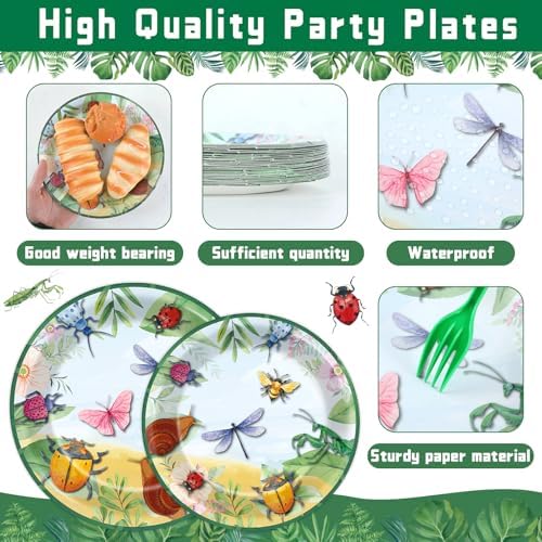 Naozinebi 96PCS Bug Party Plates Summer Bug Ladybugs Party Decoration Summer Spring Insect Tableware Set Birthday Dinnerware for Bee Butterfly Theme Supplies Decor Serve 24 - Image 3