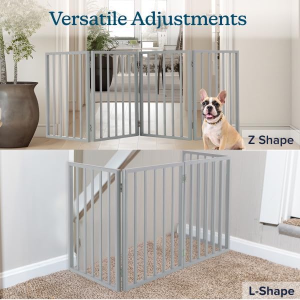 Pet Gate - 4-Panel Indoor Foldable Dog Fence for Stairs, Hallways, or Doorways - 72x24-Inch Retractable Wood Freestanding Dog Gates by PETMAKER (Gray) - Image 5