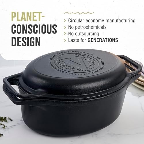 Victoria 6-Quart Cast Iron Oval Dutch Oven, Combination Combo Cooker Pot and Skillet, Bread Baker, Made in Colombia, 2-Piece Set - Image 5