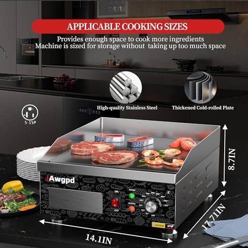 14" Commercial Electric Griddle,Electric Countertop Flat Top Griddle - Image 4