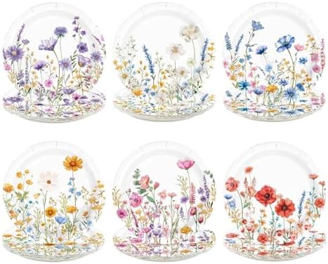 60Pcs Wildflower Paper Plates 7" for Wedding Birthday Party by Greencian