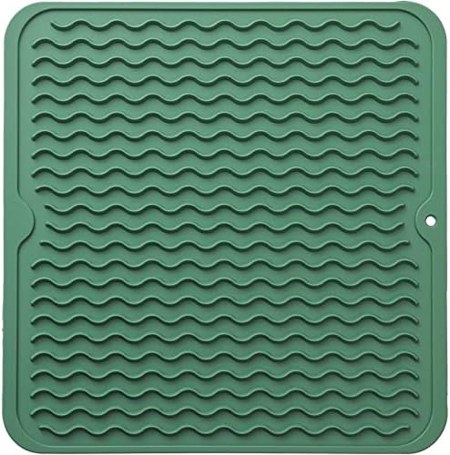 MicoYang Silicone Dish Drying Mat for Multiple Usage,Easy clean,Eco-friendly,Heat-resistant Silicone Mat for Kitchen Counter or Sink,Refrigerator or Drawer liner Green M 12 inches x 12 inches by MicoYang