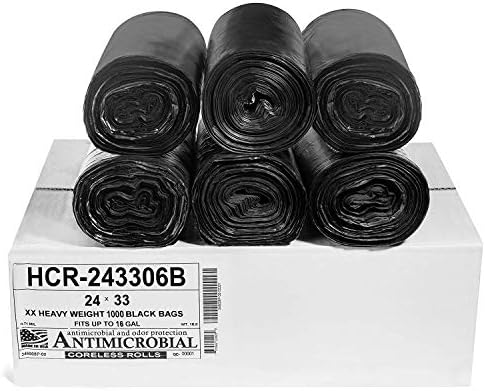 Aluf Plastics 16 Gal Black Trash Bags, 6 Micron (EQ.), 24" x 33" (1000 Pk) by AlufPlastics