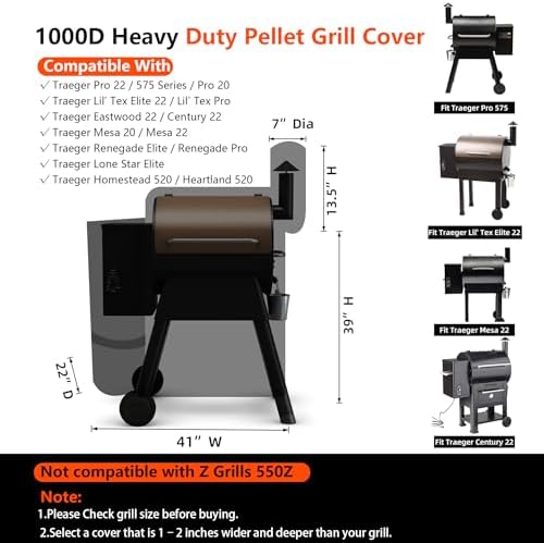 1000D Heavy Duty Grill Cover for Traeger Pro 22/575 Series BAC503 - Image 2