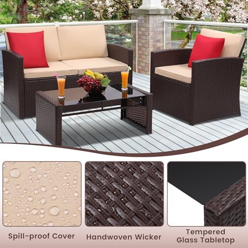 KROFEM 4 Piece Patio Furniture Set, Outdoor Wicker Conversation Set - Image 5