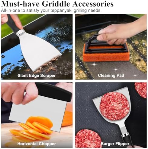 Grilliance 27pcs Griddle Accessories Kit for Blackstone, Professional Hibachi Flat Top Grill Tools, Enlarged Spatula Gift Set with Basting Cover，Burger Press Patty Maker for Outdoor BBQ Teppanyaki - Image 6