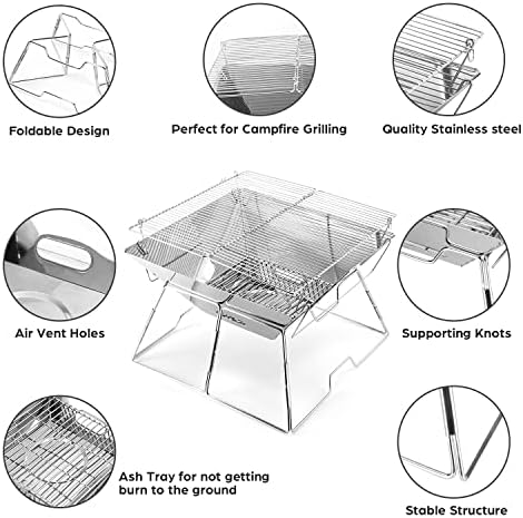 Odoland Folding Campfire Grill, Camping Fire Pit, Outdoor Wood Stove Burner - Image 4