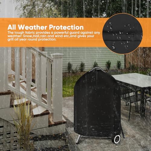 iCOVER Grill Cover for Weber 22 Inch Charcoal Kettle- Heavy Duty Waterproof BBQ Cover for Weber Char-Broil 22 Inch Charcoal Kettle Grills - Image 4