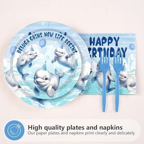 96Pcs Beluga Whale Ocean Birthday Party Decorations, Serves 24 - Image 2