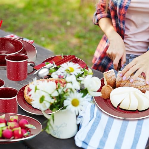 Nuogo 12 Pcs Enamel Camping Tableware Set Dinnerware Kit - Image 5