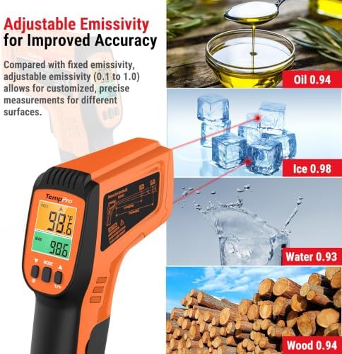 TempPro TempScan Infrared Thermometer Gun with 2 Laser for Pizza Oven Grill - Image 5
