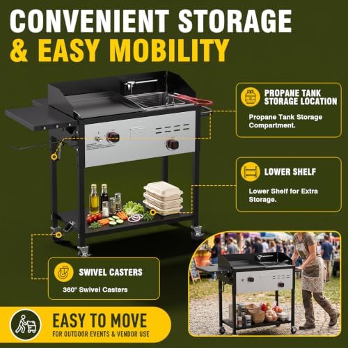 BESTFIRE Propane Griddle with Deep Fryer Combo 33000 BTU 2 Burner Gas Grill - Image 6