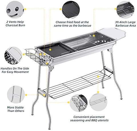 Portable Charcoal Grill,Outdoor BBQ Grill for Christmas Picnic, Thanksgiving Family Gathering and Backyard Barbecue,With Storage Bag & Non-Stick Frying Pan - Image 2