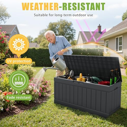 Greesum Outdoor Storage Box 82 Gallon Storage Bin with Lid for Patio Furniture, Garden Tools, Pool Supplies, Waterproof and UV Resistant, Lockable, Gray - Image 4