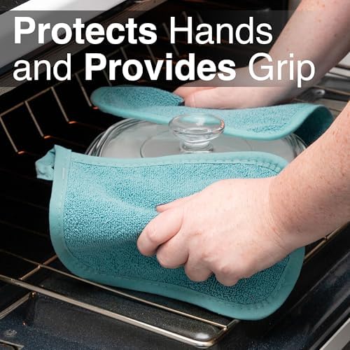 RITZ Terry Potholder & Hot Pad: Unparalleled Heat Resistant, Durable 100% Cotton – Ergonomically Designed for Optimal Grip – Easy-Care Machine Washable – 2-Pack, Dew - Image 5