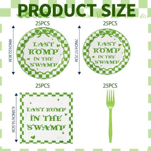 125 Pcs Last Romp in the Swamp Tableware Set, Serves 25 Guests,Swamp Themed Bachelorette Supplies with Green Plaid Plates, Napkins & Forks,Green Tableware for Bachelorette, Bridal Shower - Image 2