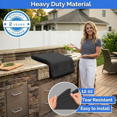 Covers & All Built-in Grill Side Burner Cover – 12 oz Heavy Duty Waterproof Outdoor BBQ Side-Grill Burner Protector with Air Vent & Elastic Fit (13 x 23 x 10 in, Black) - Image 4