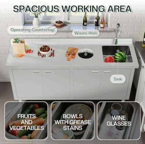 Jocisland 72-Inch Stainless Steel Utility Sink Cabinet with Faucet - Image 5