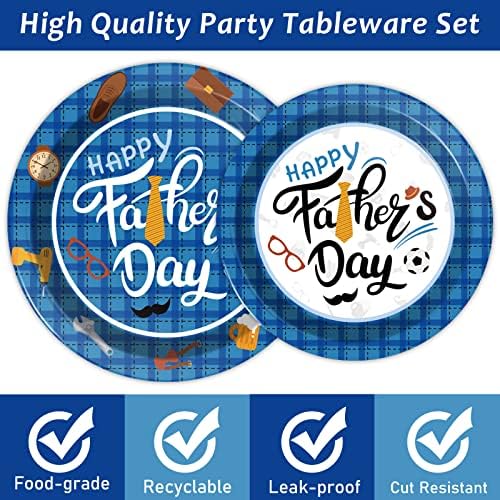 Wiooffen 96 Pieces Happy Father's Day Party Decorations Fathers Day Plates And Napkins Tableware Set Blue Fathers Day Celebration Supplies Best Dad Party Decorations Serve 24 Guests - Image 4