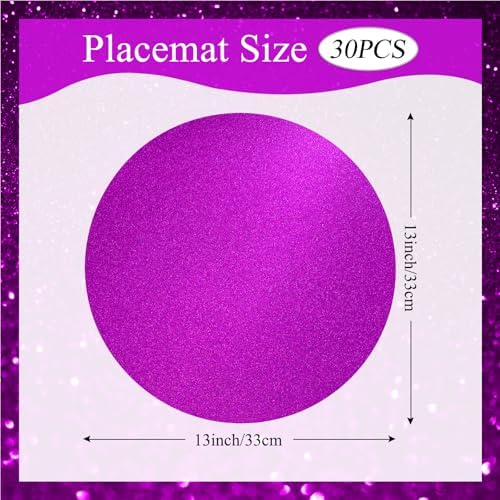 30 PCS Purple Paper Placemats Round Place Mat Glitter Disposable Paper Charger Doilies Tablemats for Birthday Wedding Halloween Banquet Party Dinner Table Decor(13x13inch) - Image 2