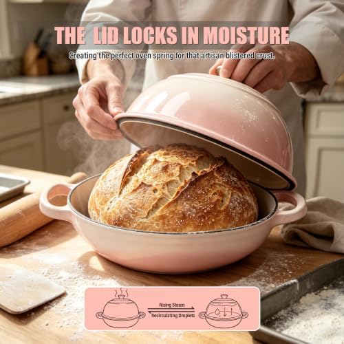 Cast Iron Bread Dutch Oven 6QT Cream Enameled with Lid - Image 2