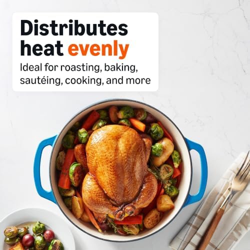 Amazon Basics Enameled Cast Iron Dutch Oven Pot With Lid, 7.3-Quart, Round, Dual Handles, Heavy-Duty, Oven Safe for Stews, Roasting & Baking, Blue - Image 2