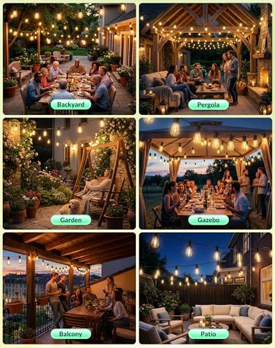 Outdoor String Lights Patio Light - 100Ft Outside Waterproof Dimmable Bulbs - Image 7