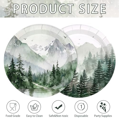 50Pcs Green Forest Party Decorations 9 inch Nature Camping Woodland Pine Tree Paper Plates Mountain Adventure Awaits Theme Plates for Summer Picnic BBQ Baby Shower Outdoor Camper Party Decorations - Image 4