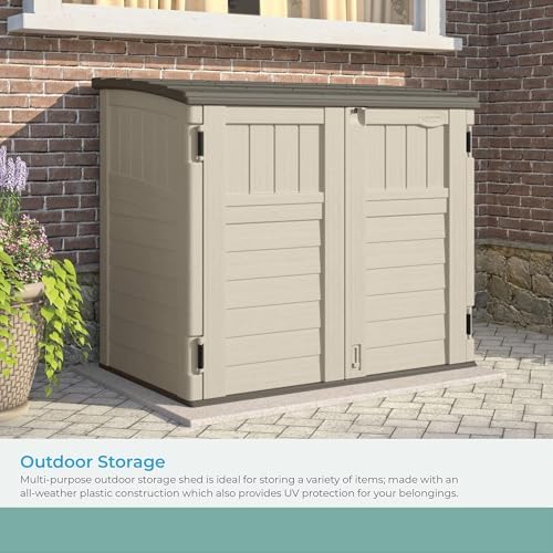 Suncast 4 Pack 34 Cu Ft Capacity Horizontal Outdoor Storage Shed for Garbage Cans, Garden Accessories, Backyard, and Patio Use, Vanilla - Image 3