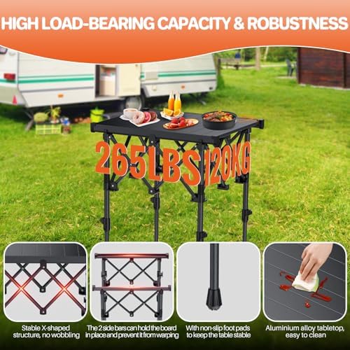 FUNYKICH Folding Camping Square Table, 2 Height Adjustable 17.3'' & 27.6'' - Image 3