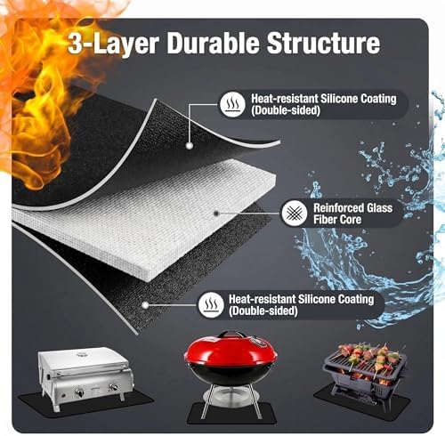 30 x 24 Inch Charcoal Grill Mat, 3-Layer Fiberglass Protector, Stain-Proof & Heat Resistant Lawn and Deck Pad for Smokers and Kettle Grills - Image 2