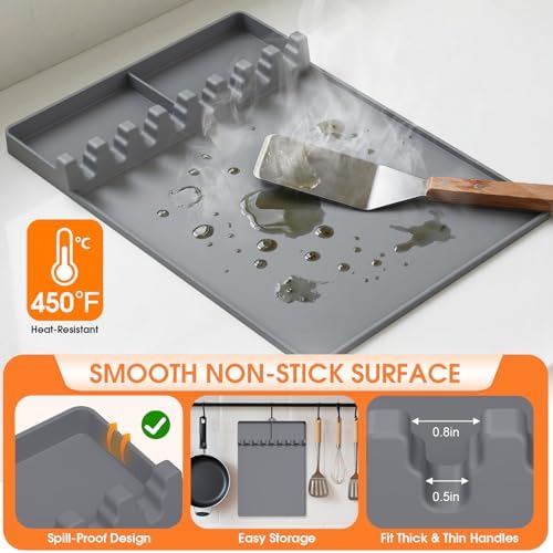Silicone Grill Mats Compatible with Blackstone, Spatula Tools Mat with Drip Pad, Griddle Mats BBQ Grill Accessories, Side Shelf Pad for Kitchen Counter Outdoor Grill, Easy-to-Clean, Grey - Image 6
