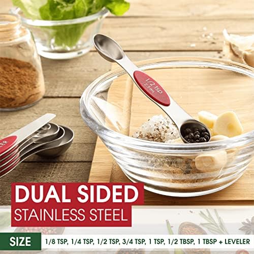 Spring Chef Stainless Steel Magnetic Measuring Spoons Set of 8, Red - Image 4