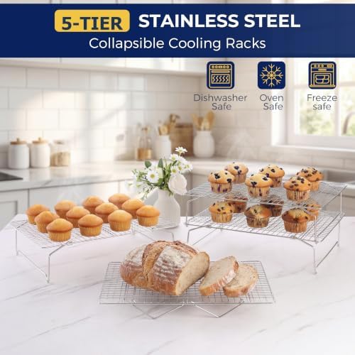 E-far 5-Tier Collapsible Cooling Racks for Cooking and Baking, 15”x10” - Image 7